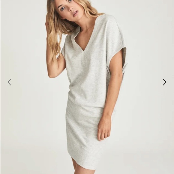 REISS   LACEY  COTTON WOOL BLEND JERSEY MINI DRESS GREY MELANGE - Picture 6 of 6